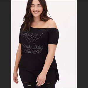 Torrid Wonder Woman 84 Black Jersey Off Shoulder Tie Front Top Size 5/5X